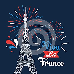 eiffel tower with ribbon and fireworks deccoration