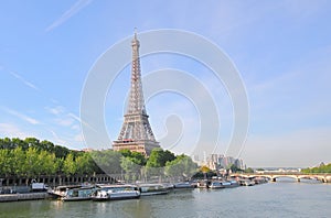 Eiffel tower and river Seine cityscape Paris France