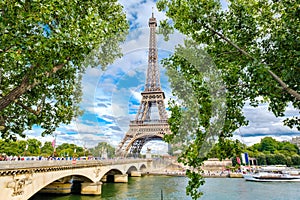 The Eiffel Tower and the river Seine in Paris on a summer day