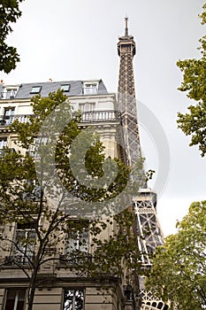 The Eiffel tower seen from the avenue de la Bourdonnais