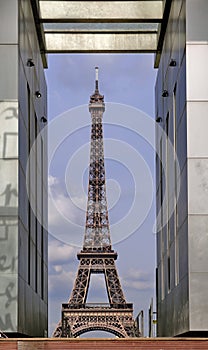 Eiffel Tower seen through Mur de la Paix