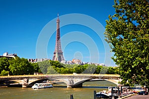 Eiffel Tower and Seine river, Paris, France.