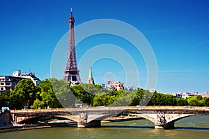 Eiffel Tower and Seine river, Paris, France.