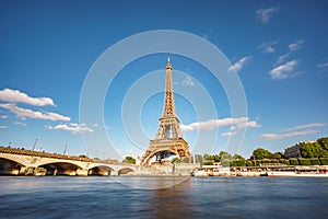 The Eiffel Tower and Seine River wide angle in Paris