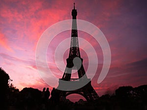 Eiffel Tower Silhouette against a pink sky in Paris