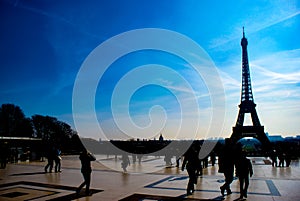 Eiffel Tower silhouette and the rooftops of Paris & x28;Paris,France& x29;