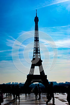 Eiffel Tower silhouette and the rooftops of Paris & x28;Paris,France& x29;