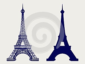 Eiffel tower silhouette and sketched icons