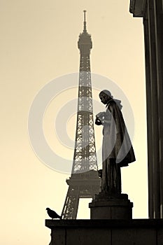 Eiffel Tower with Statue