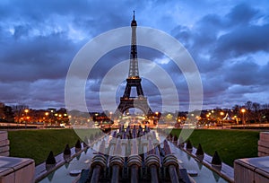 Eiffel Tower at Sunrise with clouds from Trocadero, Paris, France photo