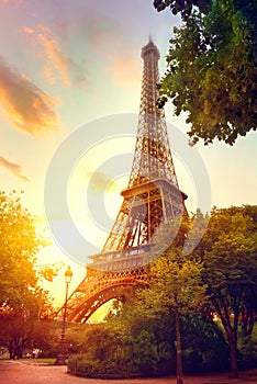 Eiffel Tower at sunrise, Paris, France