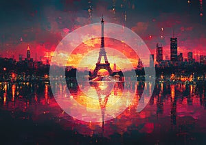 Eiffel Tower at Sunrise: Pointillist Splendor photo