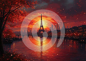 Eiffel Tower at Sunrise: Pointillist Splendor photo