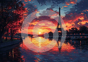 Eiffel Tower at Sunrise: Pointillist Splendor photo
