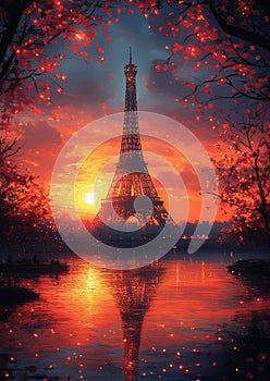 Eiffel Tower at Sunrise: Pointillist Splendor photo