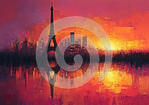 Eiffel Tower at Sunrise: Pointillist Splendor photo