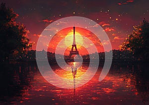 Eiffel Tower at Sunrise: Pointillist Splendor photo