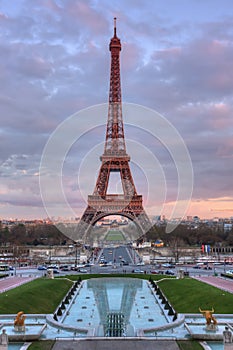 The Eiffel Tower at sunset