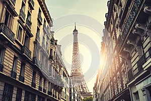 Eiffel Tower at sunset in Paris, France