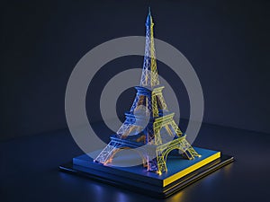 Eiffel Tower on a Table with 3D Abstract Background.