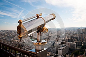 Eiffel Tower telescope overlooking for Paris.