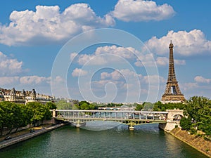 Eiffel Tower or Tour Eiffel in an aerial view in Paris, France