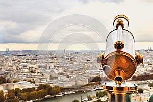 Eiffel Tower tourist telescope overlooking for Paris