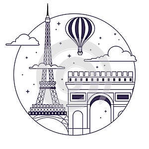 Eiffel tower and Triumph Arch Paris Travel Icon