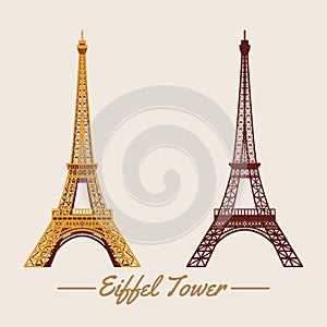 Eiffel tower within two design,silhouette and cartoon version,famous landmark and travel of France