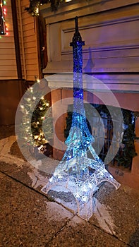 Eiffel Tower using blue Christmas lights