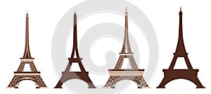 Eiffel Tower vector icons. World famous France tourist attraction symbols. International architectural monuments