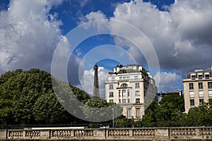 Eiffel Tower view from Avenue du Marechal-Gallieni in Paris