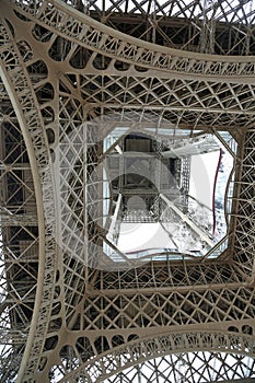 Eiffel tower view from below in the city of Paris