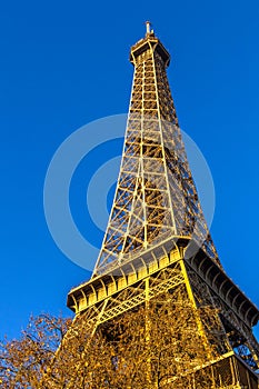 Eiffel Tower view from Champ de Mars. Paris, France, Winter