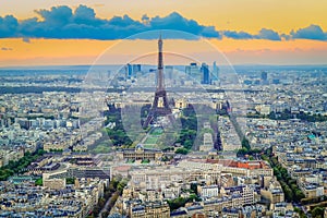 Eiffel tower view from Montparnasse at sunset from above, Paris, France