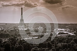 Eiffel tower view from Montparnasse at sunset from above, Paris, France