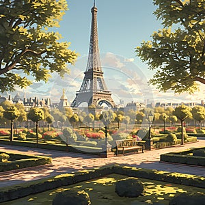 The Eiffel Tower: A View from a Parisian Park