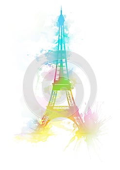 Eiffel Tower watercolor background illustration