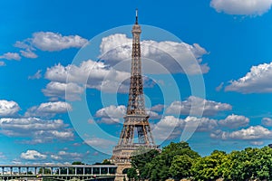 The Eiffel Tower is a wrought-iron lattice tower on the Champ de Mars in Paris