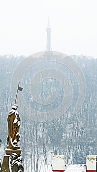 Eiffell tower view from prague Castle in winter time