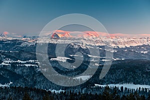 Eiger MÃÂ¶nch and Jungfrau at sunset