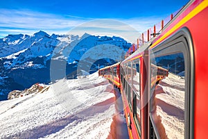 Eigergletscher alpine railway to Jungrafujoch peak view from train