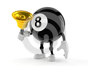Eight ball character ringing a handbell