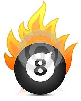 Eight billiard ball in fire