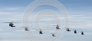 Eight Black Hawk helicopters