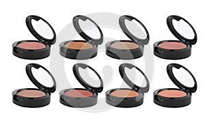 Eight color round blushes for makeup branding mockup.