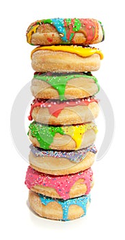 Eight colorful vertical donuts