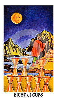 Eight of Cups Tarot Card Impermanence Finished Over Walking Away Moving On Letting Go