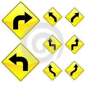 Eight Diamond Shape Yellow Road Signs