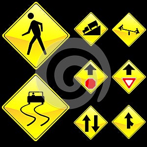 Eight Diamond Shape Yellow Road Signs Set 4